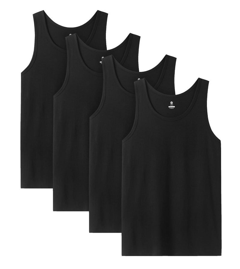 LAPASA Men's 100% Cotton Tank Top Ultra Soft Sleeveless Crewneck Breathable A-Shirts Basic Solid Undershirts Vest 4 Pack M36 X-Large Black - Image 1